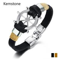 ราคา Kemstone กำไลข้อมือหนังสำหรับผู้ชายสร้อยข้อมือหนังแท้สีดำ (338838490)