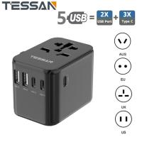 ราคา TESSAN Universal Travel Adapter All in one Travel TESSAN Universal Power Adapter 3 USB C 2 USB Ports Worldwide Travel Adapter All in one Outlet Adapter Converter USA to Europe UK EU AUS Type C G A I (