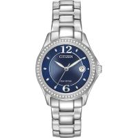 ราคา Citizen Eco Drive Classic Womens Watch Stainless Steel Crystal Silver Bracelet Blue Dial (15900107827)