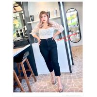 ราคา addastore 602 กางเกงยีนส์สีดำ ขา 6 ส่วน เอวสูงมาก สาวไซส์ใหญ่ 34 44 (17467377488)