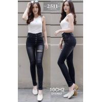 ราคา 2NaraJeans ยีนส์ทรงเดพ เอวสูง ผ้ายีนส์ยืด กระดุมเรียง ขาดหน้าขา สีดำฟอก (5037852847)