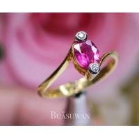 ราคา แหวนพลอยทับทิม และเพชรแท้ เบลเยี่ยม ตัวเรือนทองคำแท้ 18K พลอยสีแดง ชมพู สไตล์น่ารัก การันตี พลอยแท้ เพชรแท้ ใบรับประกันจากทางร้าน (10914609445)