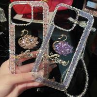 ราคา 3D Bling Rose Love Glitter หงส์คริสตัลเคสโทรศัพท์สำหรับ Iphone 14 13 12 11 Pro Max X XS XR 7 8 Plus SE โซ่มินิฝาครอบสาย (20273974500)