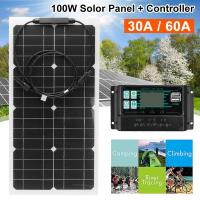 ราคา 100W Solar Panel Flexible Home System Kit With 30A 60A Controller Portable 12V 24V Battery Charger Monocrystalline Solar Kit (15152511697)