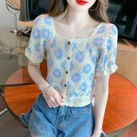 ราคา REHIN เสื้อถักโครเชต์แขนสั้นสำหรับผู้หญิงเสื้อสตรีทรงหลวมดีไซน์ทันสมัยลายดอกทานตะวันฤดูร้อน (19747043673)