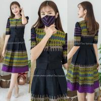 ราคา ชุดเข้าเซท เสื้อ กระโปรง ผ้าฝ้ายทอลายไทลื้อ งานรีดซับผ้ากาวทั้งชุด แถมแมสเข้าชุดฟรี handmade (21183608536)