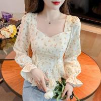ราคา เสื้อลายดอกแบบสั้นสำหรับผู้หญิงเสื้อลายดอกเอวเล็กสไตล์เสื้อชีฟองเกาหลีใหม่ (20910212896)