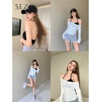 ราคา SEZO ชุด Y2k แขนยาว กางเกงขาสั้นเอวสูงสำหรับผู้หญิงเสื้อกั๊กมีสายเอี๊ยมแขนยาวเสื้อยืดกันแดดเกาหลี (20058127749)