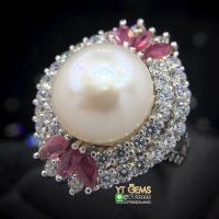 ราคา แหวนไข่มุก แหวนเงินแท้ ชุบทองคำขาว ไข่มุกแท้ พลอยทับทิมแท้ YTG 10199 (17457130334)