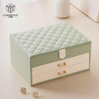 ราคา เคสหนังกล่องเครื่องประดับแสดงเครื่องประดับ2ลิ้นชักกล่องเก็บจิวเวลรี่ (20515487459)
