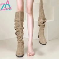 ราคา ZAZA บูทยาวสำหรับรองเท้าบู๊ตยาวถึงเข่าสำหรับสตรีบู๊ตคาวบอยรองเท้าหนังสีดำรองเท้าบูทสกินนี่ส้นหนายืดได้บูทแฟชั่นสไตล์เกาหลี (20674169659)