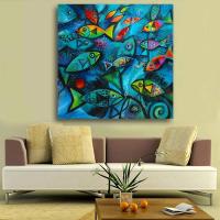 ราคา ภาพวาดสัตว์สีน้ำเงินเข้มภาพปลาทะเลภาพสีน้ำมันบนสำหรับห้องนั่งเล่นภาพผนังผ้าใบ Zfx 0717 (19722996923)