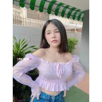 ราคา เสื้อครอป แขนซีทรูปักดอกเดซี่ สม็อครอบตัว มี 4 สี (3823196925)