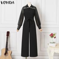 ราคา hexihsy Vonda ชุดจั๊มสูท คอวี แขนยาว สีพื้น ทรงหลวม สไตล์วินเทจ สําหรับผู้หญิง (20557462611)