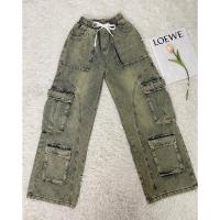 ราคา BTS กางเกงยีนส์ขากระบอกใหญ่ทรงคาร์โก้ เอวสม็อค ทรงวินเทจ (20948645717)