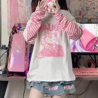ราคา เสื้อยืดสำหรับผู้หญิงเสื้อยืดโอเวอร์ไซส์สำหรับฤดูร้อนเสื้อยืดผู้หญิงลายการ์ตูนฮาราจูกุรูปแมวน่ารักๆพิมพ์ลายเสื้อยืดแขนยาวสองชิ้นเสื้อผู้หญิงส่วนบน Y2k (19678541900)