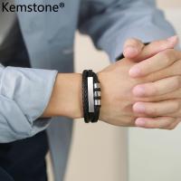 ราคา Kemstone กำไลข้อมือสแตนเลสแบบถัก Lether สร้อยข้อมือกำไลโอนิกซ์ชุบเงินสีดำเครื่องประดับสร้อยข้อมือผู้ชาย (20702797797)