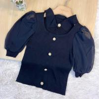 ราคา Chili Koko 7213 1 เสื้อครอปไหมพรม แขนตุ๊กตาสไตล์คุณหนู น่ารักมาก (19417354851)