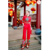 ราคา เซท 2 ชิ้น เสื้อแขนสั้น 5 ส่วร คอจีน ดีไซส์สีแดงแต่งผ้าลายจีนตรงคอและกลางตัวและปลายแขน แมทซ์กับกางเกงขายาวปลายชายแต่งลายแมทซ์กันกับเสื้อ งานสวยเนื้อผ้าดีลายคมชัดคร้าา (21278489588)