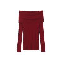 ราคา เสื้อเปิดไหล่เปิดไหล่เสื้อถักผู้หญิงฤดูใบไม้ร่วงฤดูหนาวแขนยาวสีไวน์แดงเปิดไหล่สีดำเสื้อไหมพรมคอปาดเสื้อตัวใน (20478402368)