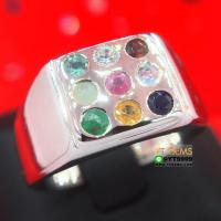 ราคา แหวนนพเก้าแท้ แหวนเงินแท้ ชุบทองคำขาว พลอยนพเก้าแท้ พลอยแท้ครบตามตำรา หน้าแหวน 1 ซม YTG 1141 (17424798176)