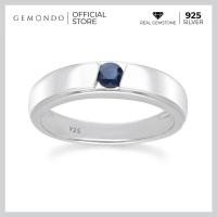 ราคา Gemondo แหวนเงินแท้ 925 Sterling Silver ชุบโรเดียม ประดับไพลิน Blue Sapphire ขนาด 3 5 มม ทรงปลอกมีดขอบพ่นทราย (19807545218)