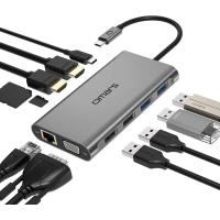 ราคา Omars Docking Station Triple Display USB C Docking Station Dual Monitor Laptop Dock USB C to Dual 4K HDMI VGA Ethernet 100W Type C PD 4USB Data for Dell Surface HP Lenovo MacBook Laptop with Thunderbo