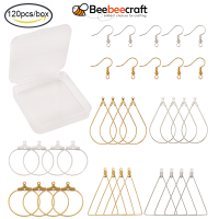 ราคา Beebeecraft 1 Box 60 pc 3 Styles Beading Hoop Earring Jewelry Finding Teardrop Triangle Flat Round Wine Glass Charm Rings Earring with 60Pcs Earring Hooks for Earring Making Kit DIY Jewelry Supplies (