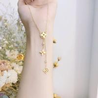 ราคา สร้อยคอสแตนเลสแฟชั่นจี้รูปใบไม้สี่ใบไม้สีทองสําหรับผู้หญิง (16455842587)