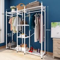 ราคา แฟชั่นเรียบง่ายราวแขวนเสื้อผ้าห้องพัก ตู้เสื้อผ้า ชั้นวางเสื้อผ้า ราวแขวนผ้า ชั้นวางรองเท้า พร้อมชั้นวางของด้านล่าง แข็งแรงทนทาน (12867005807)