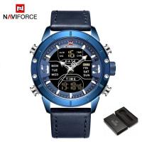 ราคา Naviforceผู้ชายดิจิตอลจอแอลซีดีแฟชั่นกีฬานาฬิกามัลติฟังก์ชั่วันที่สัปดาห์ควอตซ์นาฬิกาข้อมือ 30 เมตรกันน้ำหนังแท้วงสาย 9153 (21168312212)