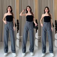 ราคา ส่งของจันทร์ พุธ ศุกร์ กางเกงขายาวทรงกระบอกกลางเอวสูงผ้าsodaแต่งเอวเข็มขัดคู่ใส่ทำงานได้ผ้าสวยทรงเป๊ะ (19943906929)