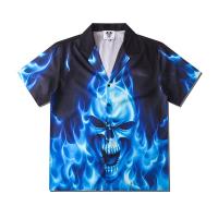 ราคา MOLAN เสื้อเชิ้ตปกแขนสั้นพิมพ์ลายหัวกระโหลกสีฟ้าสำหรับผู้ชายทรงหลวมแบรนด์ (17727327981)
