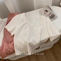 ราคา 卐 2081 Uniqlo เสื้อยืดคอกลม หนาขึ้น แขนสั้น ผ้าฝ้าย แบบหนา ทรงสลิมฟิต ยืดหยุ่น สีพื้น สําหรับผู้หญิง (19847741738)