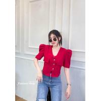 ราคา Cute G Store เสื้อคอวี แต่งสาบหน้า แขนจับจีบ แต่งกระดุม แขนพอง ติดกระดุมหน้าหน้า (19931671659)