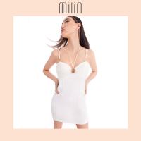 ราคา MILIN Satin with sequin ruched front halter neck fitted mini dress เดรสั้นคล้องคอเข้ารูป จับจีบด้านหน้าพร้อม ดีเทลวงแหวน ผ้าซาตินผสมเลื่อม Ariel Dress สีส้ม สีขาว (8964576162)