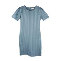ราคา Dress Code เดรสแขนสั้นคอกลมลายริ้ว Short Sleeve Striped Dress ชุดเดรสทำงาน สีฟ้าอมเทา (17230242549)