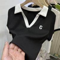 ราคา Stock Korean Style Womens Slim Letter Embroidered Polo Neck Short Sleeve Knit Top for woman Popular (20864776048)