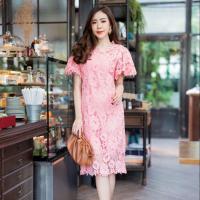 ราคา ชุดไปงาน เดรสออกงาน เดรสลูกไม้ชุดราตรีสั้น เดรสลูกไม้แขนระบายปักกลิตเตอร์ ทรงสวย หรูหราใส่ออกงาน (13925239105)