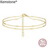 ราคา Kemstone กำไลข้อเท้าสองชั้นชุบทองเงินสเตอร์ลิง S925สำหรับเครื่องประดับสตรีกำไลข้อเท้าสีเงิน (20676998650)