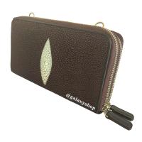 ราคา กระเป๋าสตางค์หนังปลากระเบนแท้ผู้หญิง สไตล์ 2 ซิป สีน้ำตาล กระเป๋าเงิน 2ซิปคู่ มีสายสะพาย ครอสบอดี้ หนังแท้ 100 (707076610)