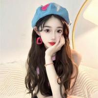 ราคา Tse วิกหมวกเบเร่ต์ผ้าเดนิมแฟชั่นผู้หญิงลายคลื่นน้ำวิกหมวกผ้ายีนส์เรียบง่าย (20390956775)