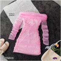 ราคา 15748 เดรสสั้น เปิดไหล่ แขนยาว ชุดสีชมพู ผ้ามุ้ง มินิเดรส เสื้อผ้าแฟชั่น ชุดออกงาน ชุดเที่ยว (16980266143)