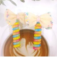 ราคา บ้านพลู ยางรัดผม สายโทรศัพท์ สีรุ้ง ดอกไม้ โบว์ น่ารัก มัดผม เด็กสาว (21180692834)