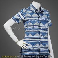 ราคา เสื้อเชิ๊ต ม่อฮ่อม 3 กระเป๋า กัดลายกราฟิก พิมพ์ลายขาว ฟ้า บนพื้น หม้อห้อมแท้หญิง (5056146301)