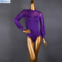 ราคา เต้นรำแบบโมเดิร์นเสื้อสวมหัวประดับไฟฟองสบู่แขนยาวตาข่ายชาดำบอดี้สูทสตรีเต้นแบบละติน (20211228670)