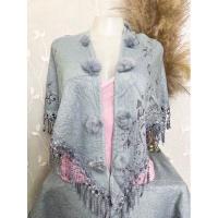 ราคา ผ้าคลุมไหล่ สามเหลี่ยม แต่งปอมๆ และลูกไม้ (15351695484)