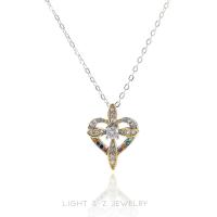 ราคา LIGHT Z Fashion Plated 925 Silver Heart Shaped Cross Pendant Female European And American Diamond Encrusted Two Color Clavicle Chain (16455123407)