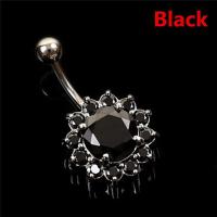 ราคา FG Stainless Steel Bar Belly Navel Ring Crystal Flower Body Piercing Women Jewelry (10422863083)