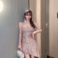 ราคา พร้อมส่ง เดรสสั้น เดรสหางปลา วิ้งๆ สวยแซ่บมาก เดรสสายเดี่ยว สายพันหลังไขว้ (18294082821)